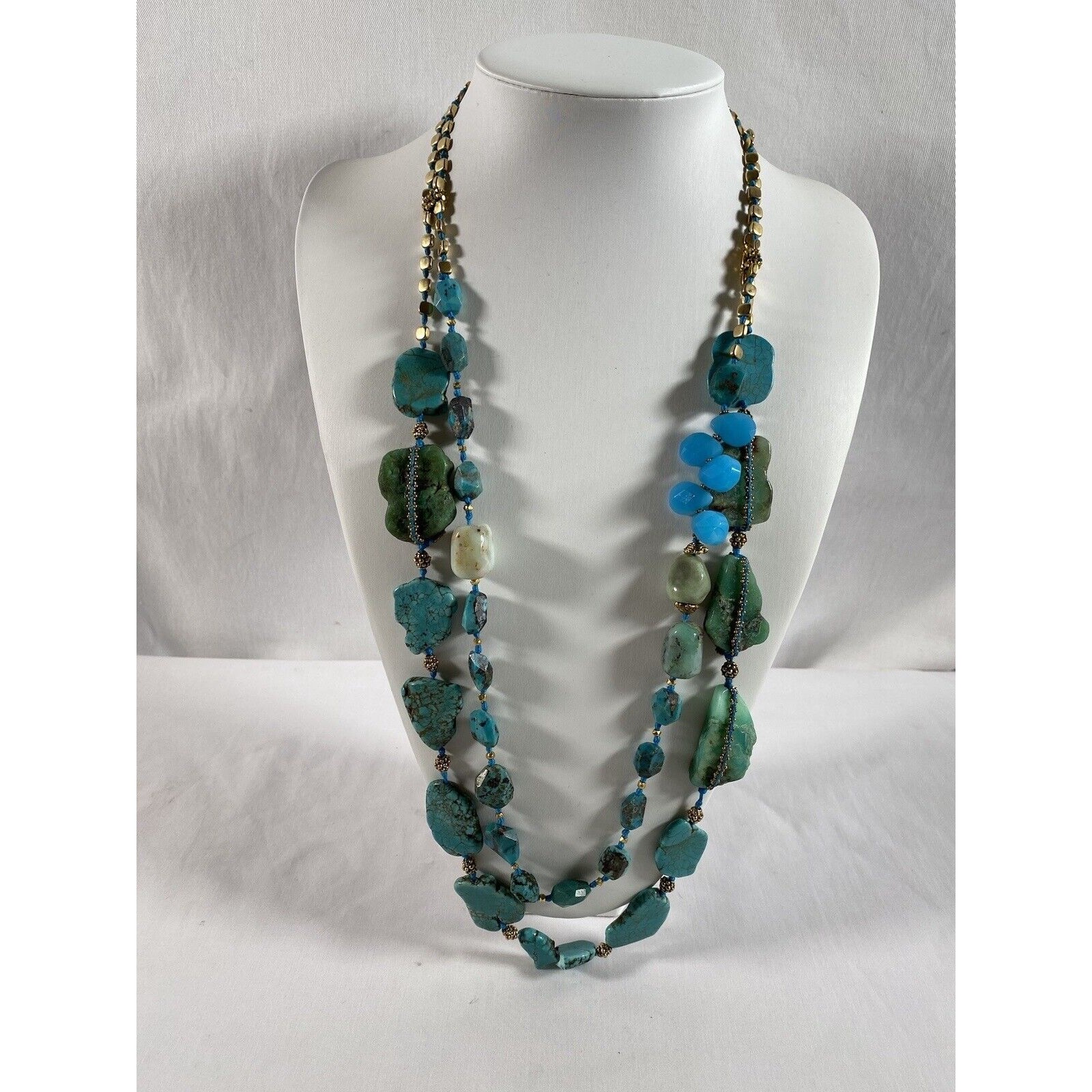 Lee Angel Women's Layered Turqupise, Jade, Beaded Necklace 2 Strand Read
